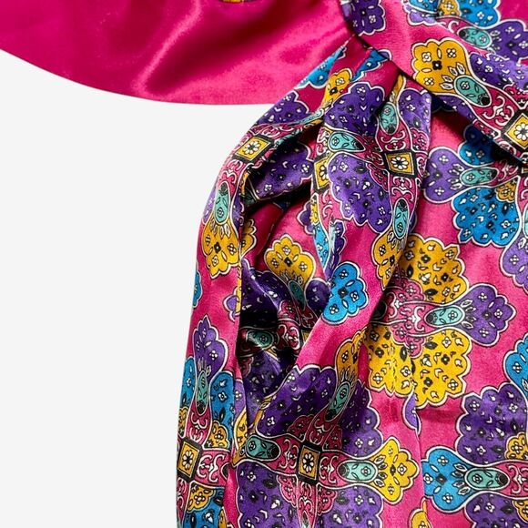 Vintage Delicates Satin Pajama Set Colorful Pink Paisley PJs & Robe Medium 12-14 - Picture 8 of 16